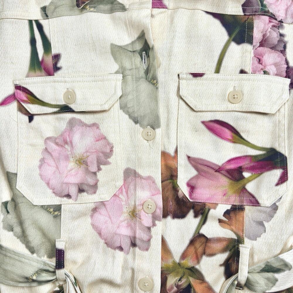 Desigual | Women | Cream Floral Spring Utility Belted Mini Shirt Dress | Medium - Picture 11 of 16